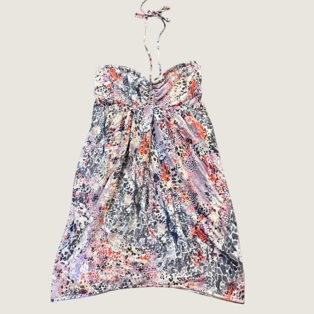 French Connection UK Style Animal Print Halter Dress Purple Orange Large